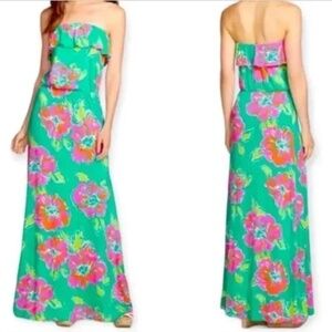 Lilly Pulitzer Amy Ruffle Strapless Maxi Dress Spearmint Fuzzy Navel Size XS